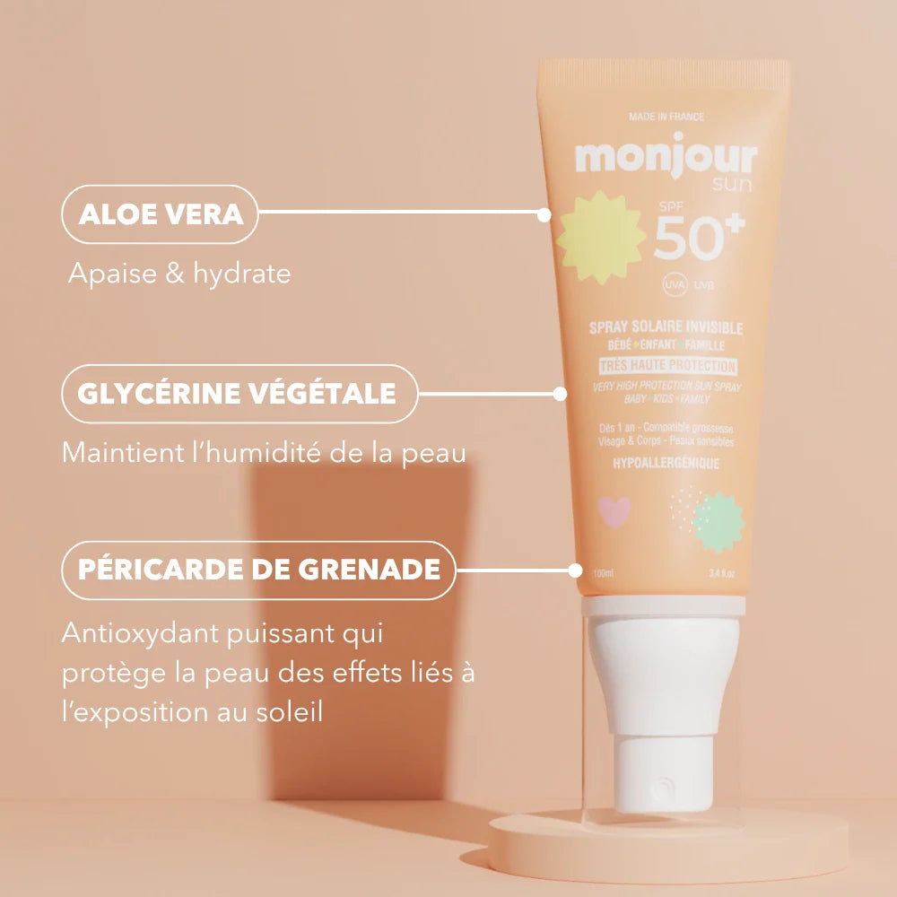 Spray solaire invisible SPF50+ dés 1 an - MONJOUR