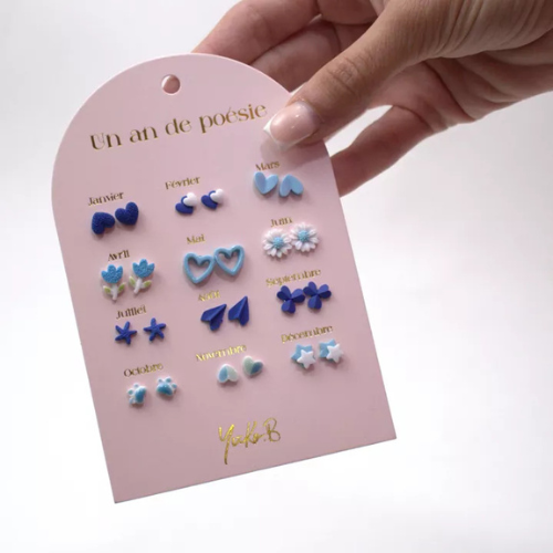 Carte de 12 paires de boucles d'oreille "Bleu" - YUKO B