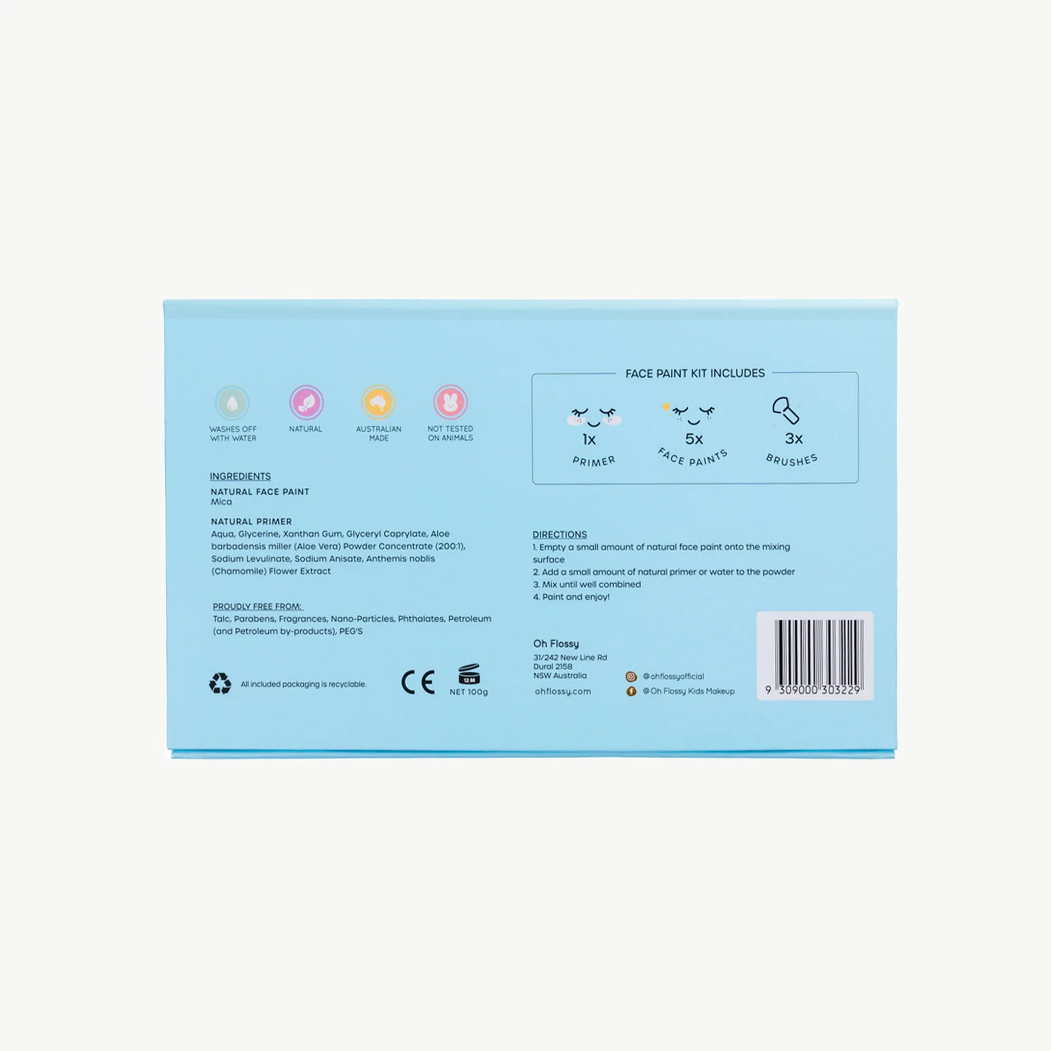 Arrière du coffret peinture visage naturel enfants Oh Flosst 