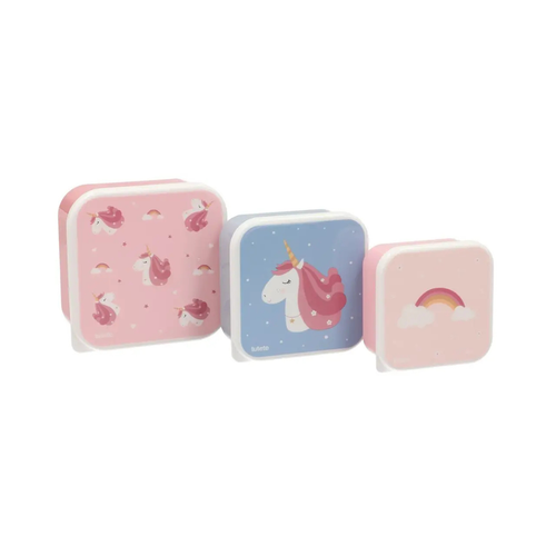 Lot de 3 boîtes à goûter Tutete roses et bleue, motifs licorne et arc-en-ciel