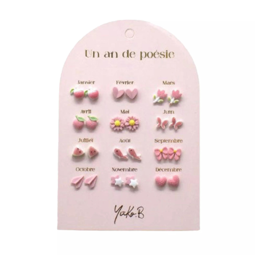 Boucles d'oreille enfants en acier inoxydable rose Yuko B 