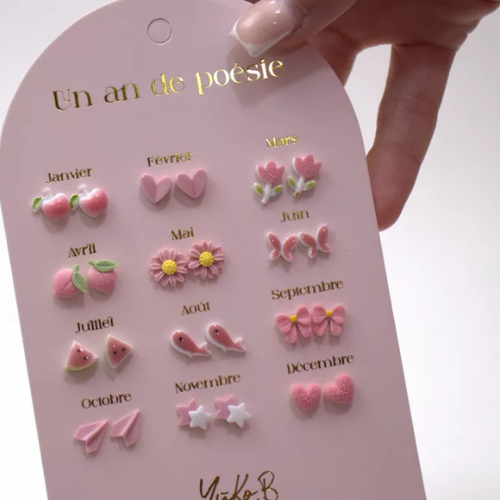 Boucles d'oreilles enfants en acier inoxydable rose Yuko B 