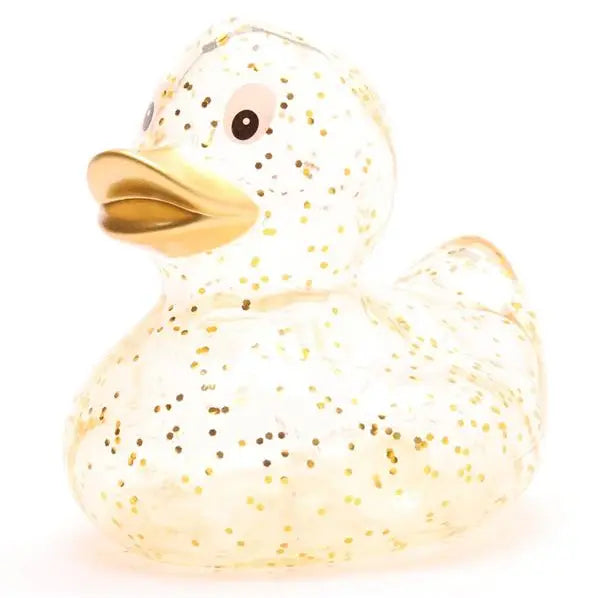 Canard jouet en plastique dore 
