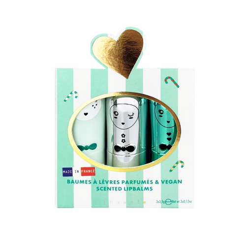 Coffret de 3 baumes à lèvres pour les enfants vegan, de la marque Inuwet 