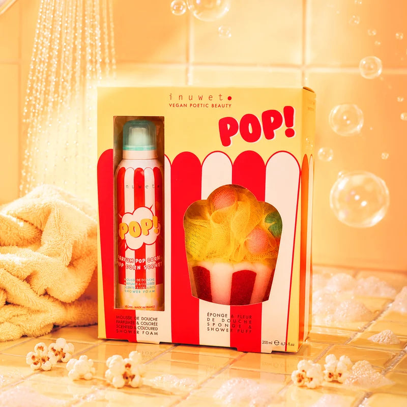 Coffret pop corn avec mousse de douche 