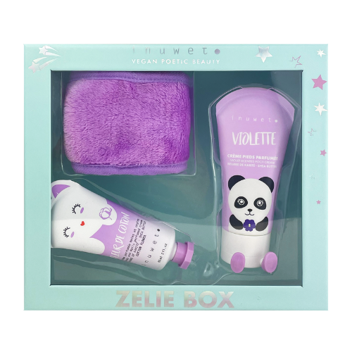 Coffret soins pour enfants Zelie de la marque Inuwet compose d'une crème pour les mains, une crème pour les pieds et un bandeau pour les cheveux