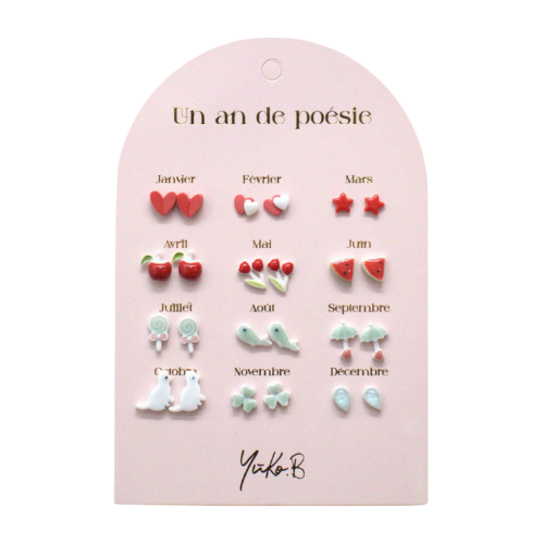 Carte de 12 paires de boucles d'oreille "Rouge" - YUKO B
