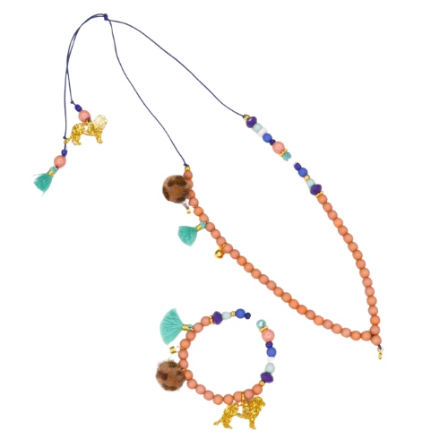 Ensemble de bracelet et collier en perles de la marque Feestbeest pour enfants rose et bleu