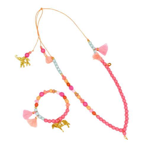 Ensemble de bijoux pour enfants avec un collier et un bracelet en perles rose Feestbeest