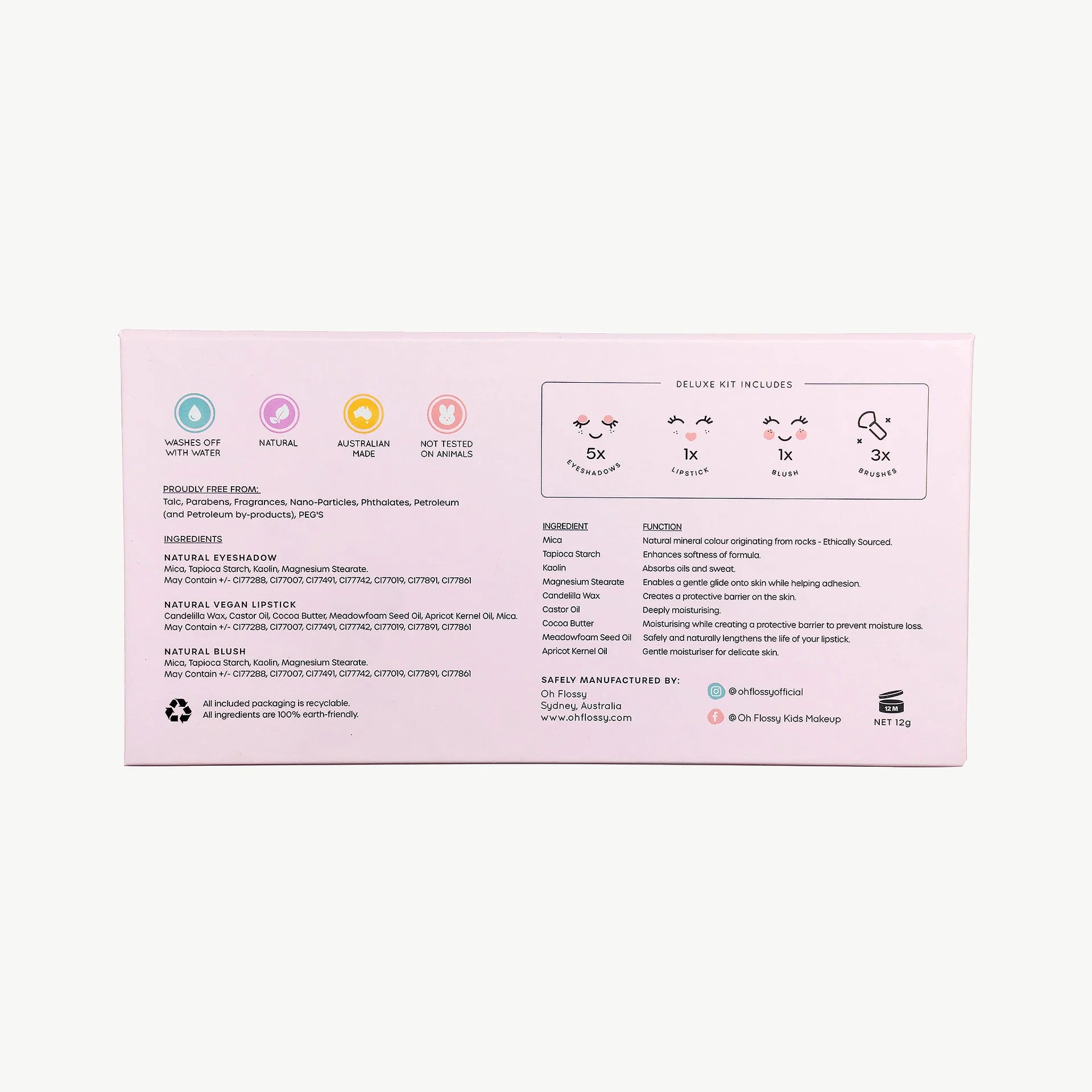Arrière de l'emballage coffret maquillage naturel pour enfants 