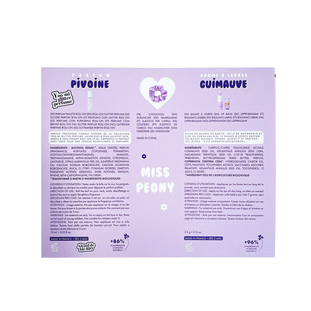 Dos du coffret Miss Peony avec la composition