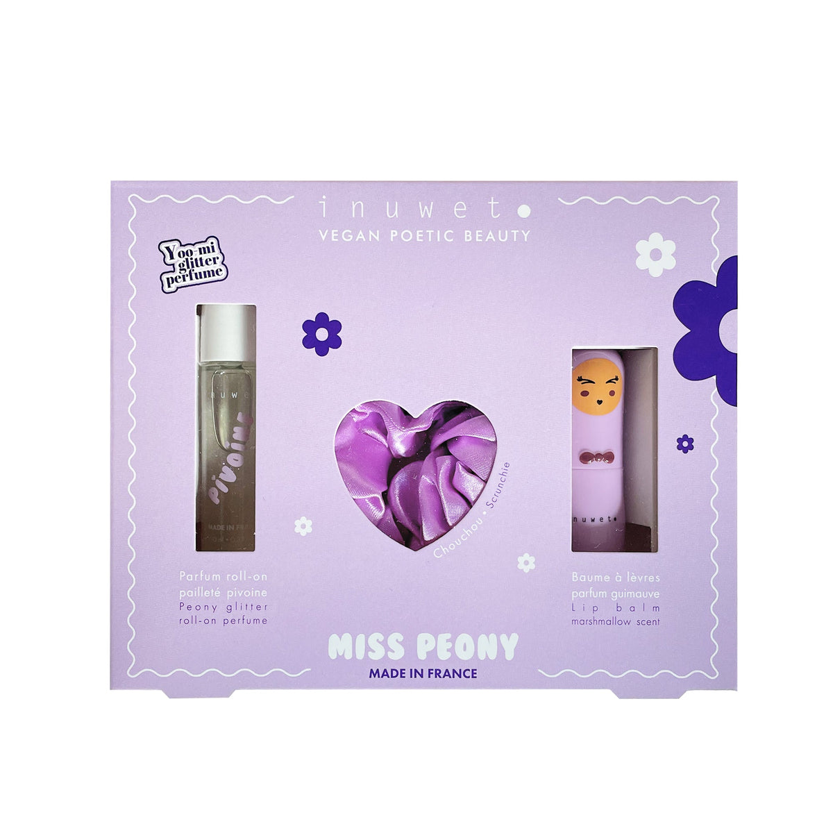 Coffret Miss Peony Inuwet avec parfum pivoine, baume et chouchou