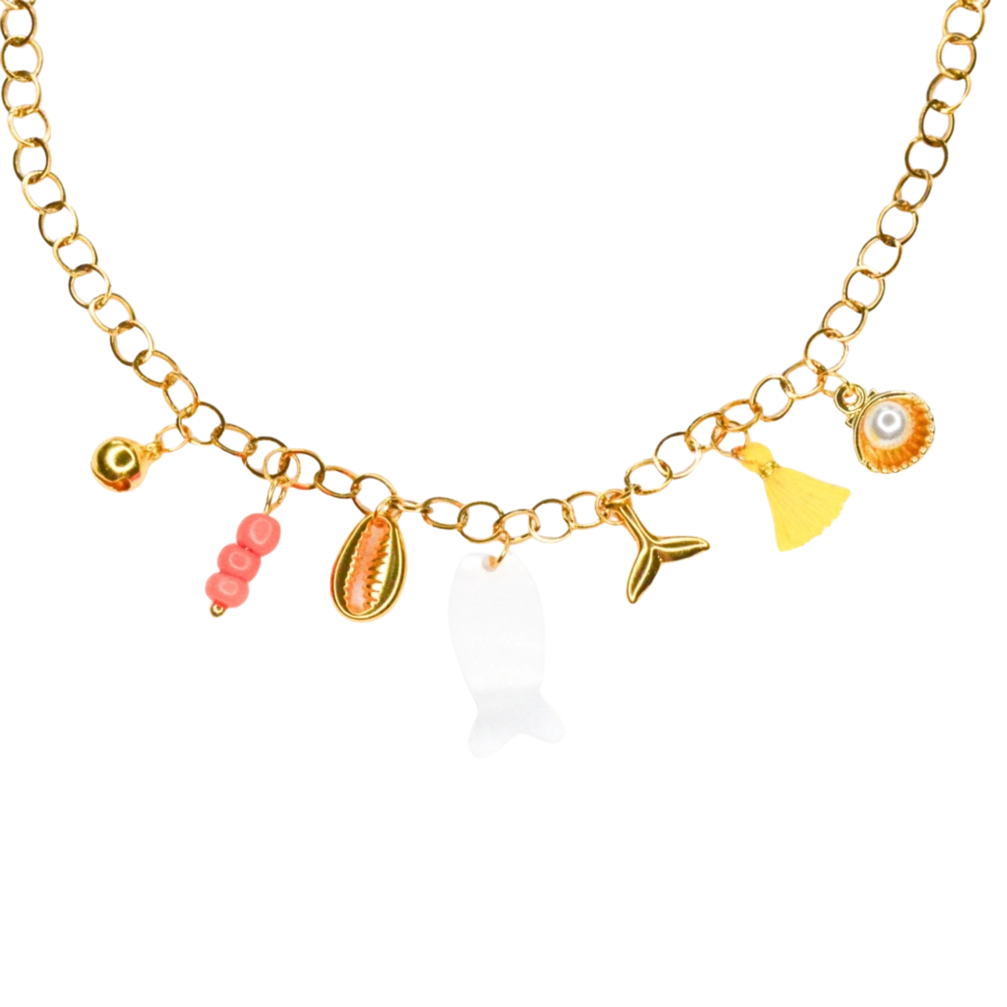 Vue en détails sur le collier pour enfants Feestbeest avec des charms coquillages