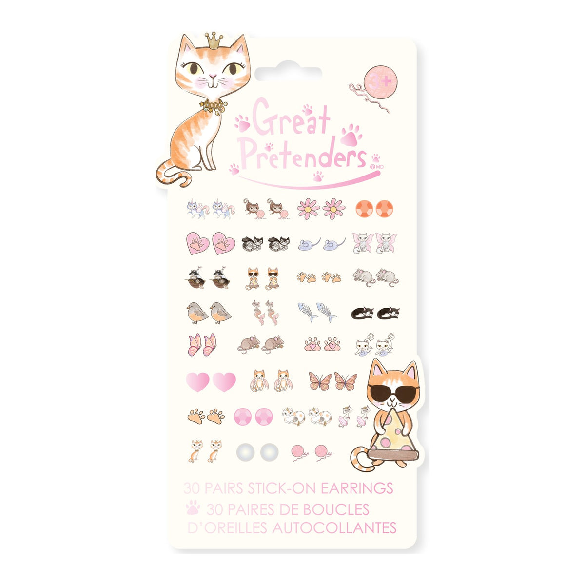 Planche de 30 paires de boucles d'oreilles autocollantes chats Great Pretenders