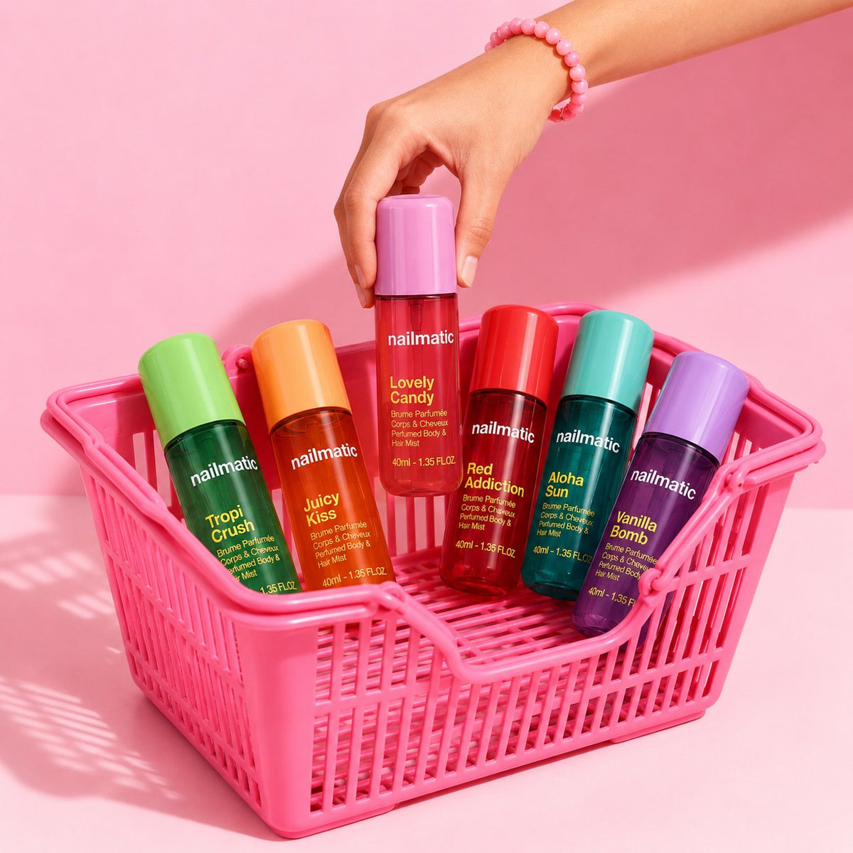 Brumes parfumées Nailmatic dans un panier, 6 parfums à collectionner
