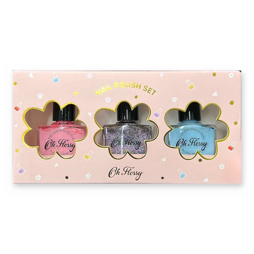 Coffret de 3 vernis à ongles pour enfant Storytime Oh Flossy : rose pastel, violet pailleté et bleu pastel