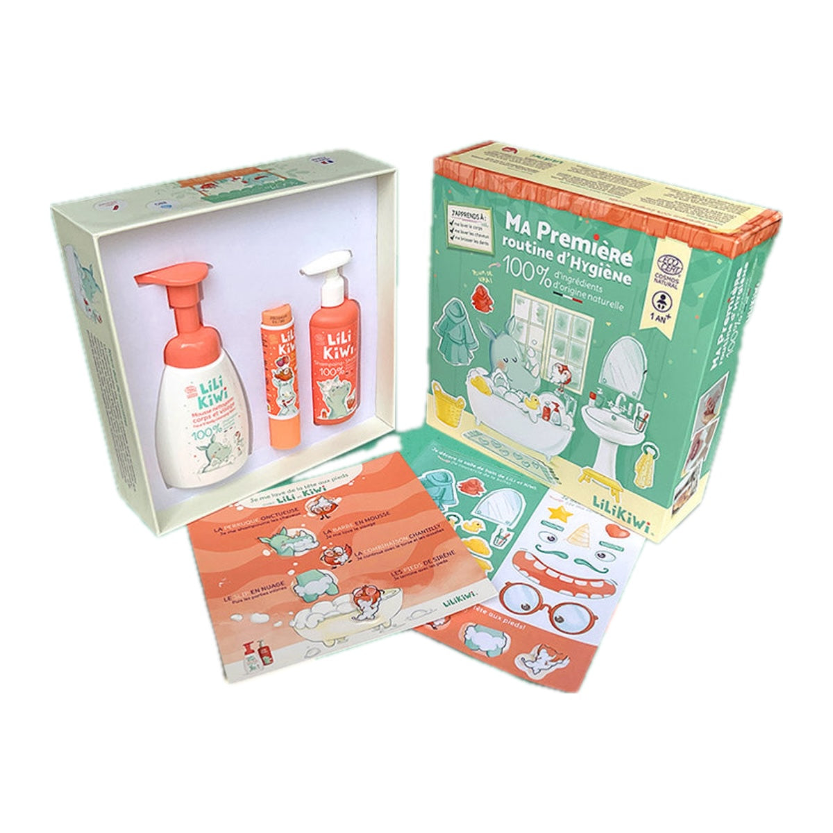 Coffret Ma première routine d'hygiène LiLiKiWi avec shampoing, mousse et dentifrice