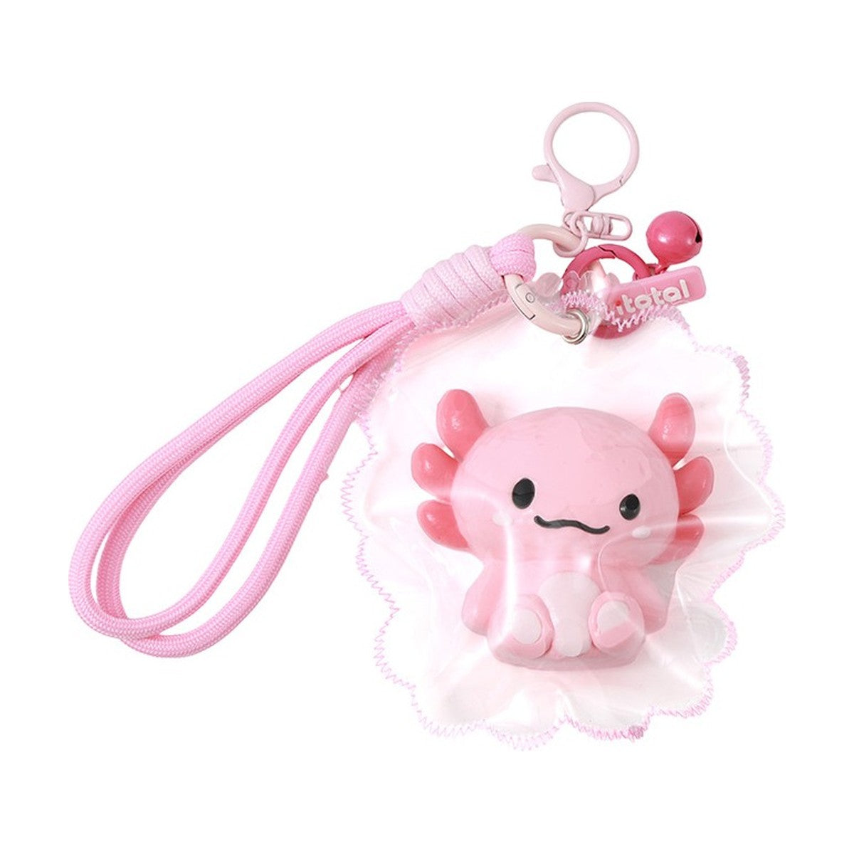 Porte-clés squishy axolotl JellyPop dans sa coque transparente