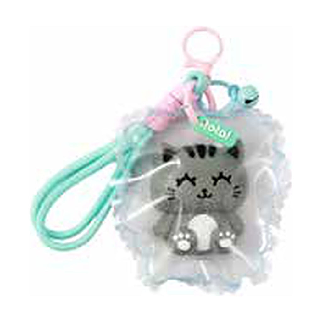 Porte-clés squishy chat gris JellyPop dans sa coque transparente