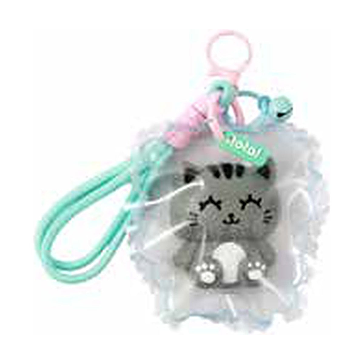 Porte-clés squishy chat gris JellyPop dans sa coque transparente