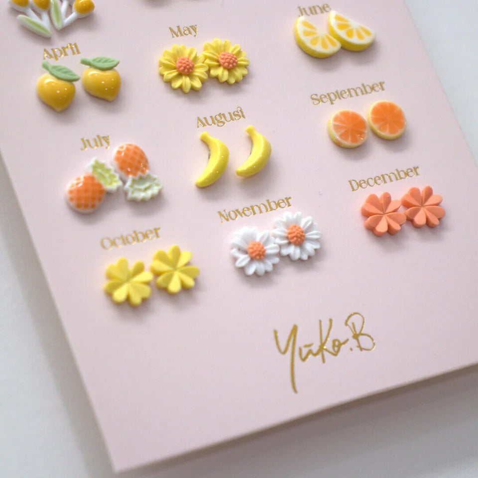 Carte de 12 paires de boucles d'oreille "Jaune" - YUKO B